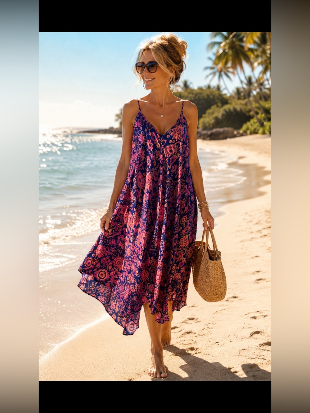 Nina Be Maxi Strappy Sundress in Navy and Pink